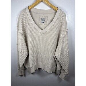 American Eagle This Feels Seriously Lived In Waffle Knit Oatmeal Top Size Medium